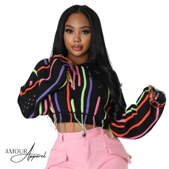 AMOUR APPAREL Fringe Knit Sweater - Picture 1 of 4